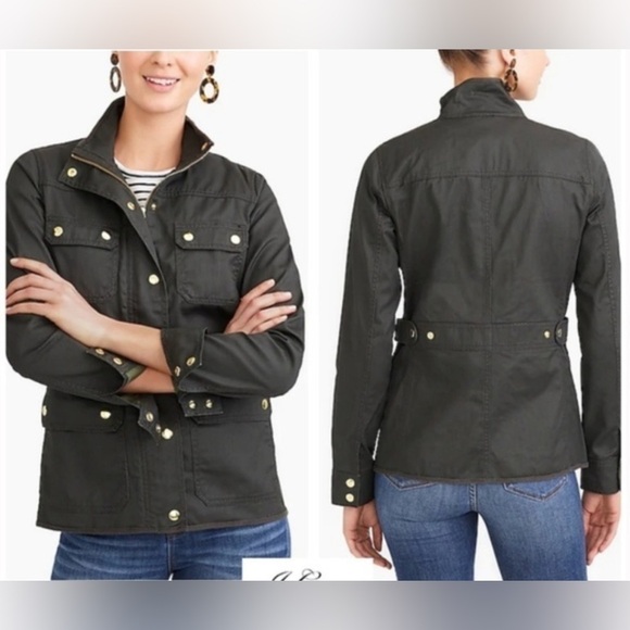 J. Crew Women's Boyfriend Fit Cotton Jacket Gold Buttons in Military Green sz SP - Picture 4 of 15